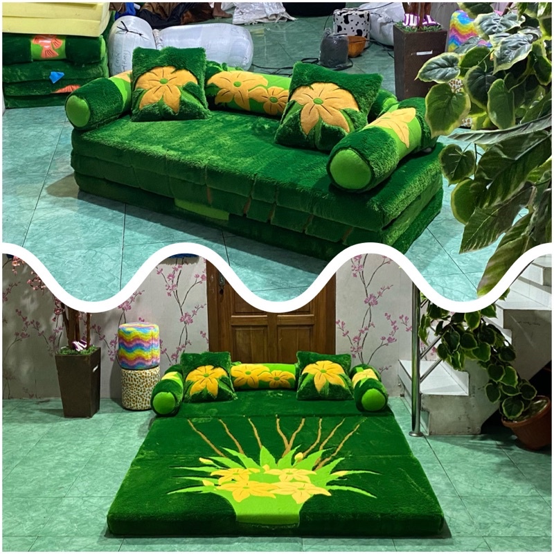 Sofa Bed Karakter  200x150x10 / Kasur Lipat Bulu / Karpet Lipat Busa/ Sofa Lipat Bahan Bulu Rasfur