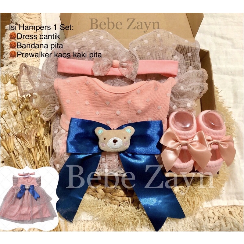 {BEBE ZAYN} Hampers baby/ hampers bayi/ baby gift/ kado bayi/ baby newborn/ Baby Girl/ Flowery Dress Set-Lacey Bear Peach