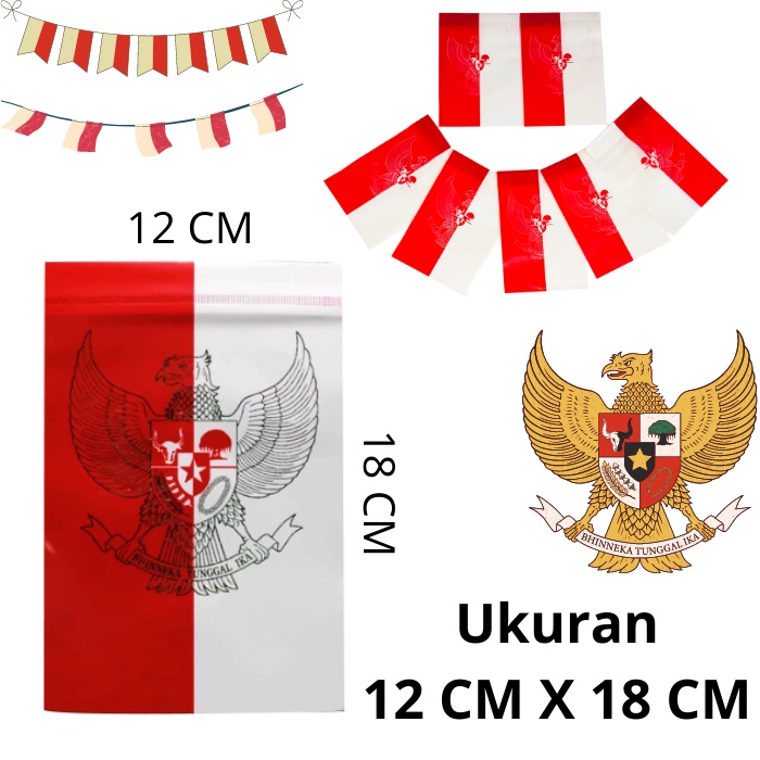 Bendera Plastik Merah Putih Bendera Plastik Indonesia Hiasan Dirgahayu RI 17an Agustusan - Bendera Plastik Premium Logo Burung Garuda