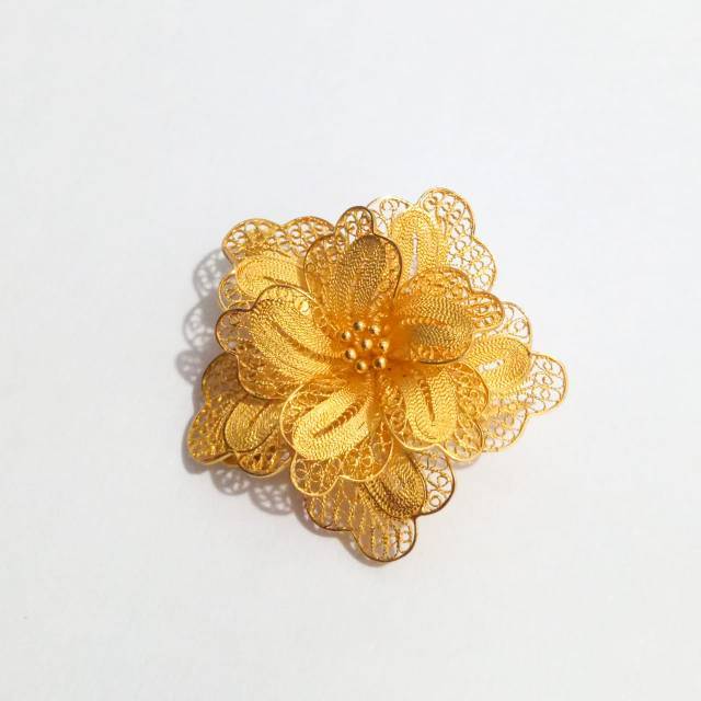 Liontin Emas asli model oval kembang koin permata putih