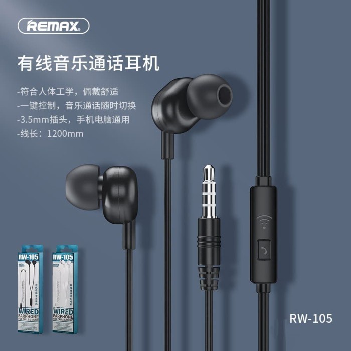 Remax RW-105 Wired Earphone For Calls And Music Original