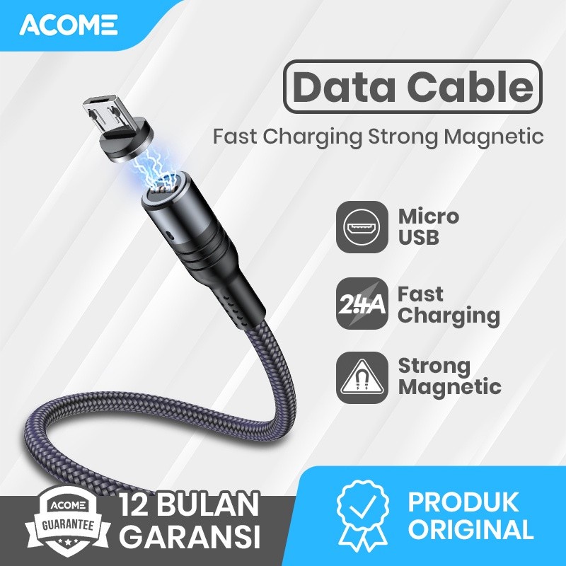 Acome Kabel Data Charger Micro USB Magnet 1m 100cm 2.4A Fast AXM-010S