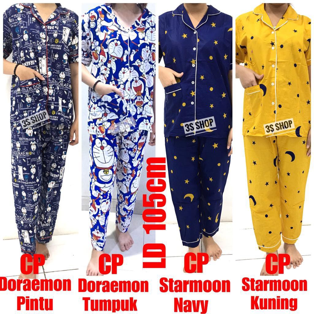 Baju Tidur Piyama Dewasa Cp Lengan Pendek Katun Doraemon Keroppi Cat Bee Bear Spongebob Lol Pooh Shopee Indonesia