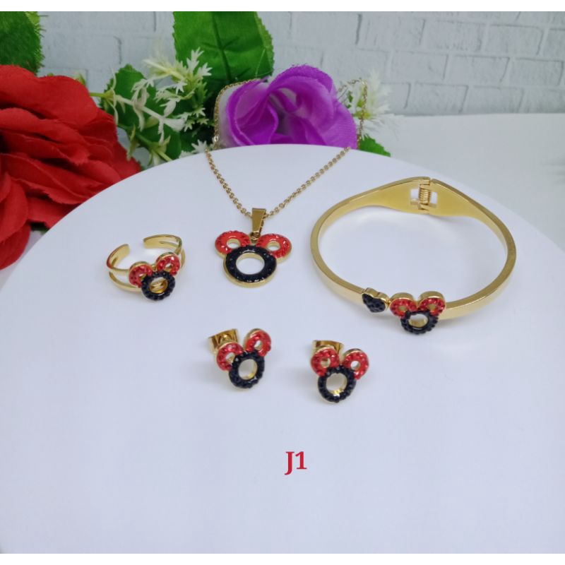 Titanium set anak-anak(gelang,cincin,anting,kalung) perhiasan fashion Ji,Ti