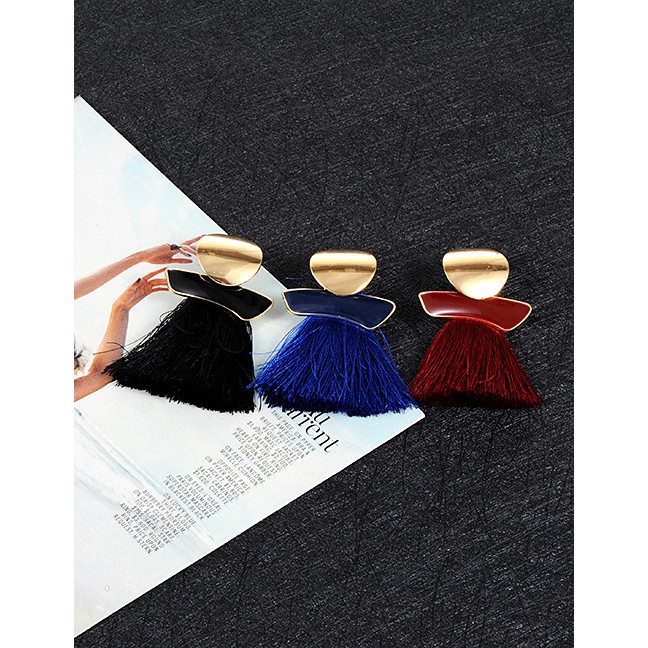 LRC Anting Tusuk Fashion Claret Round Shape Decorated Tassel Earrings