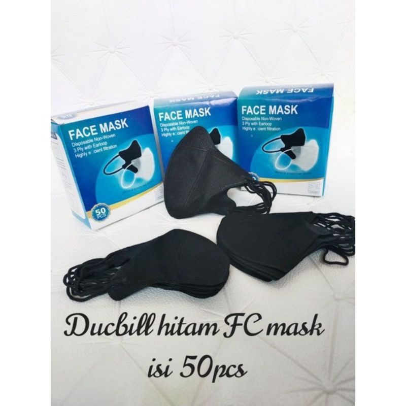 (COD) MASKER DUCKBIL GARIS HITAM 3PLY 50PCS + BOX/DUKBIL HITAM GARIS