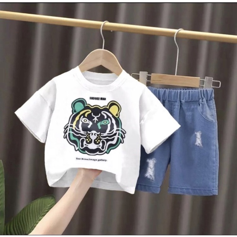 TRENDY SETELAN KAOS CELANA JEANS BAYI ANAK MOTIF KENZIEO TIGER DENIM USIA 6 BULAN-5 TAHUN TERBARU TERLARIS BAHAN KATUN/ SETELAN KAOS CELANA JEANS BAYI ANAK LAKI LAKI/ SETELAN KAOS CELANA JEANS BAYI ANAK COWOK/ SETELAN KAOS CELANA JEANS BAYI ANAK PEREMPUAN