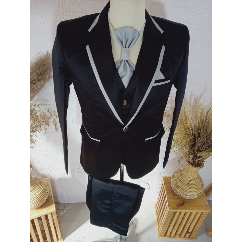 JAS PENGANTIN PRIA MODEL RESMI HITAM LIS SILVER