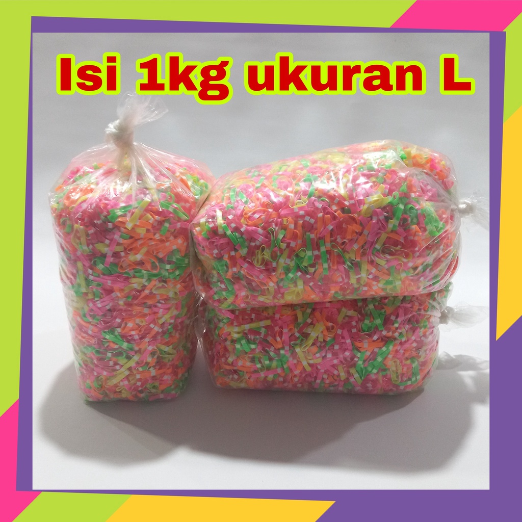 1649 [Grosir] isi @1kg karet Jepang ukuran L warna warni stabilo bintik bintik