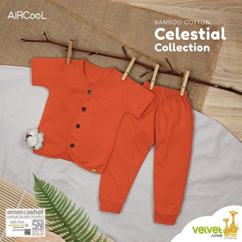 Velvet Junior Bamboo Cotton Celestrial Collection Setelan Pendek Celana Panjang Kancing Tengah  Warna Polos Random - CC-060C4 (Per2 Dan Per3)