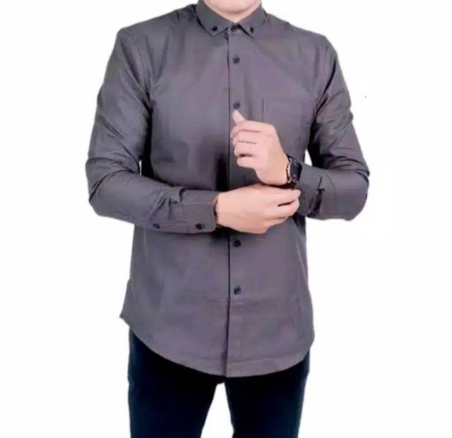 kemeja pria bigg size polos lengan panjang premium bisa cod casual distro