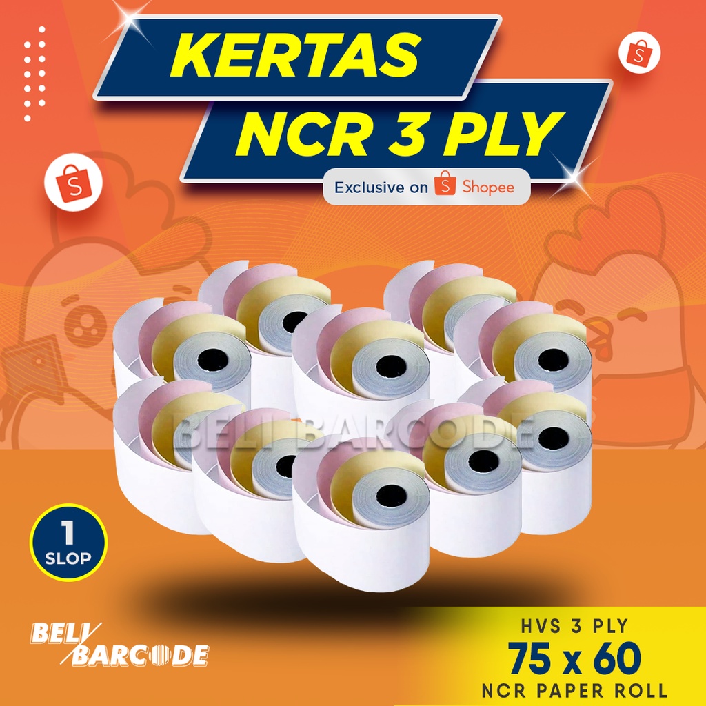 KERTAS STRUK KASIR HVS NCR 75 x 60 MM 3 PLY ISI 10 ROLL