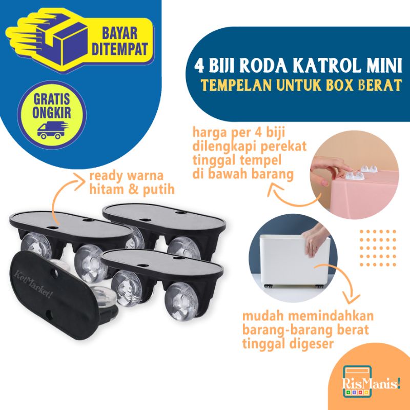 ADHESIVE MINI PULLEY WHEELS - Roda Tempel Kecil Tambahan Alat Katrol Box Kotak Container Kipas Angin