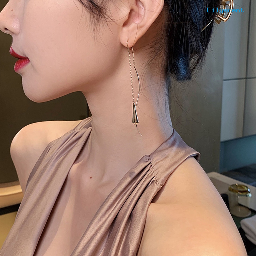 1 Pasang Anting Gantung Panjang Model Geometri Gaya Korea Untuk Wanita