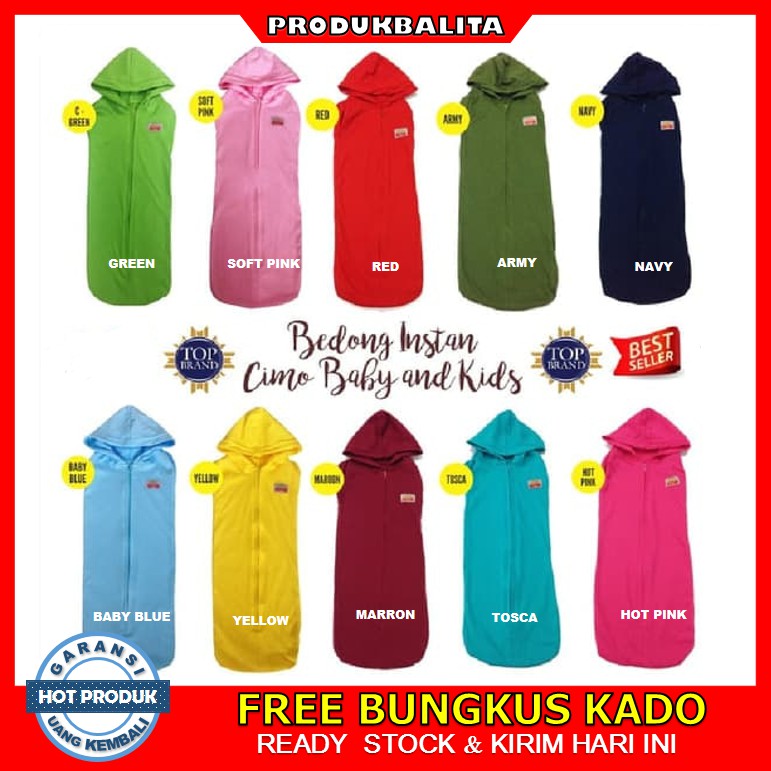 Bedong Bayi Instan Polos Swaddle Katun Cimo Original Hoodie Hybrid Praktis Resleting