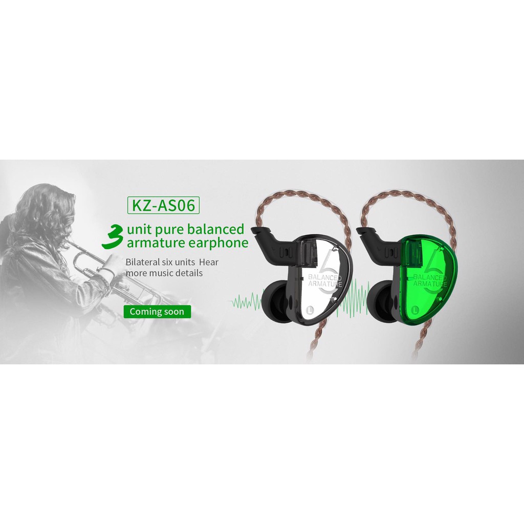 KZ-AS06 Knowledge Zenith KZ-AS6 Pure Balanced Armature Earphone Mic On