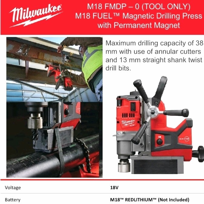 MILWAUKEE &quot;M18FMDP-0 M18 FUEL™ Magnetic Drilling Press with Permanent Magnet - Tool Only&quot;