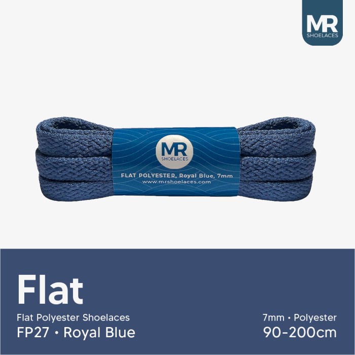 MR Shoelaces FP27 Royal Blue Tali Sepatu Pipih Flat 7mm 90cm 100cm 120cm 130cm 140cm 150cm 180cm 200cm