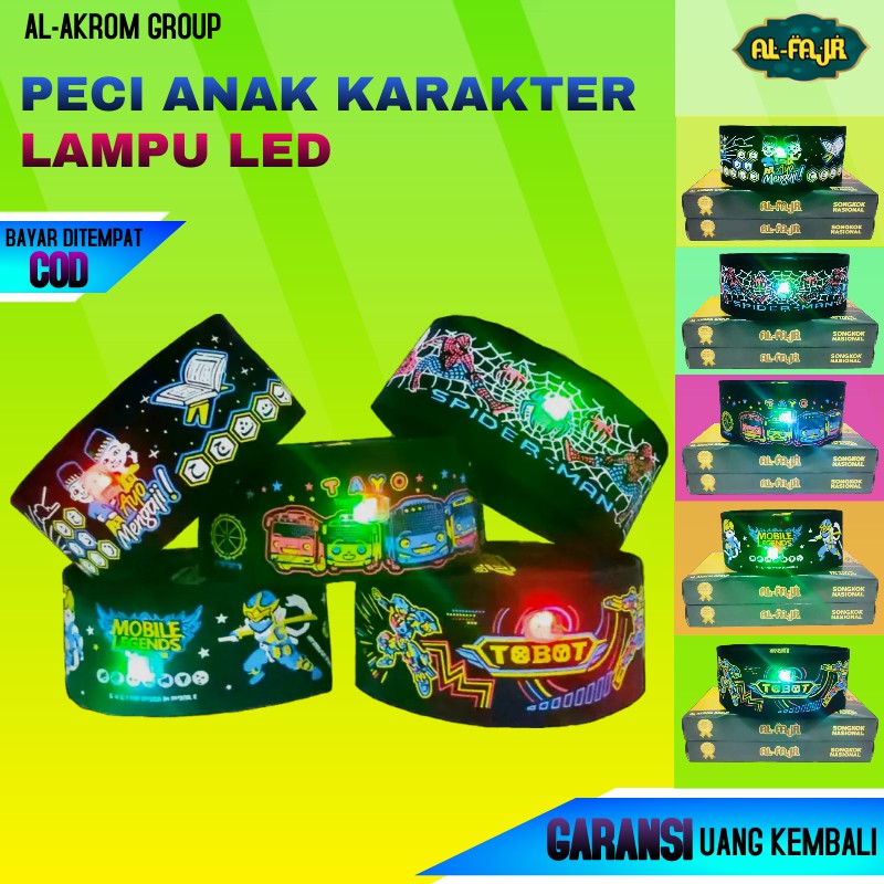 Peci Songkok Kopiah Karakter Anak dengan Lampu LED Murah Berkualitas