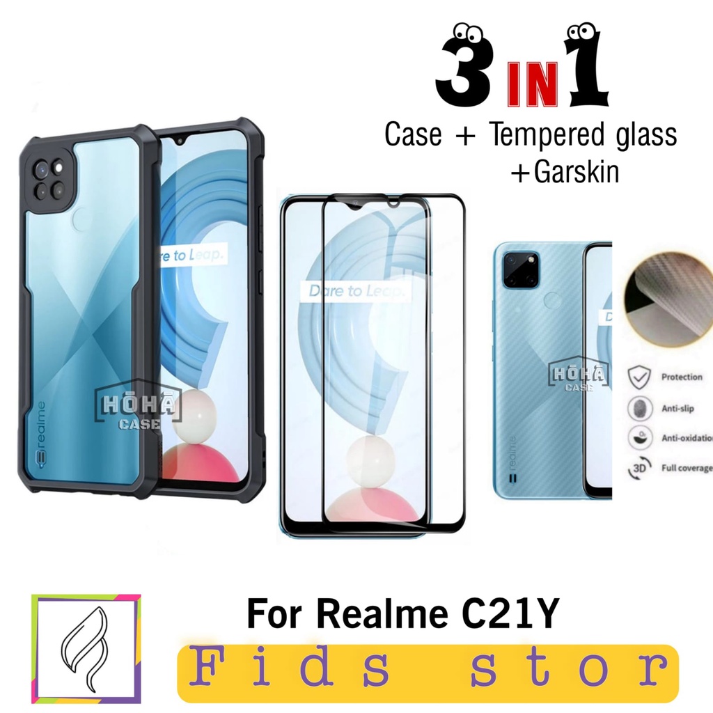 PROMO 3in1 Case Shockproof REALME C21Y | REALME C21 Free Tempered Glass Layar &amp; Garskin