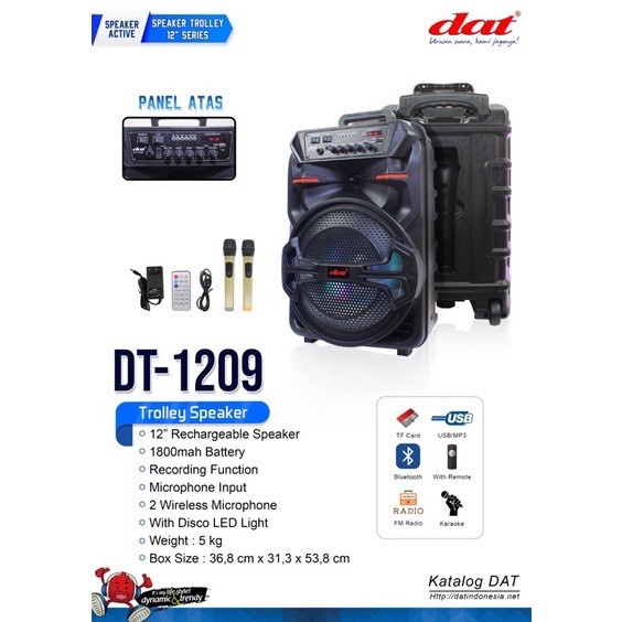 Speaker Trolley DAT DT 1209 Portable Speaker Bluetooth Troli 12 inci