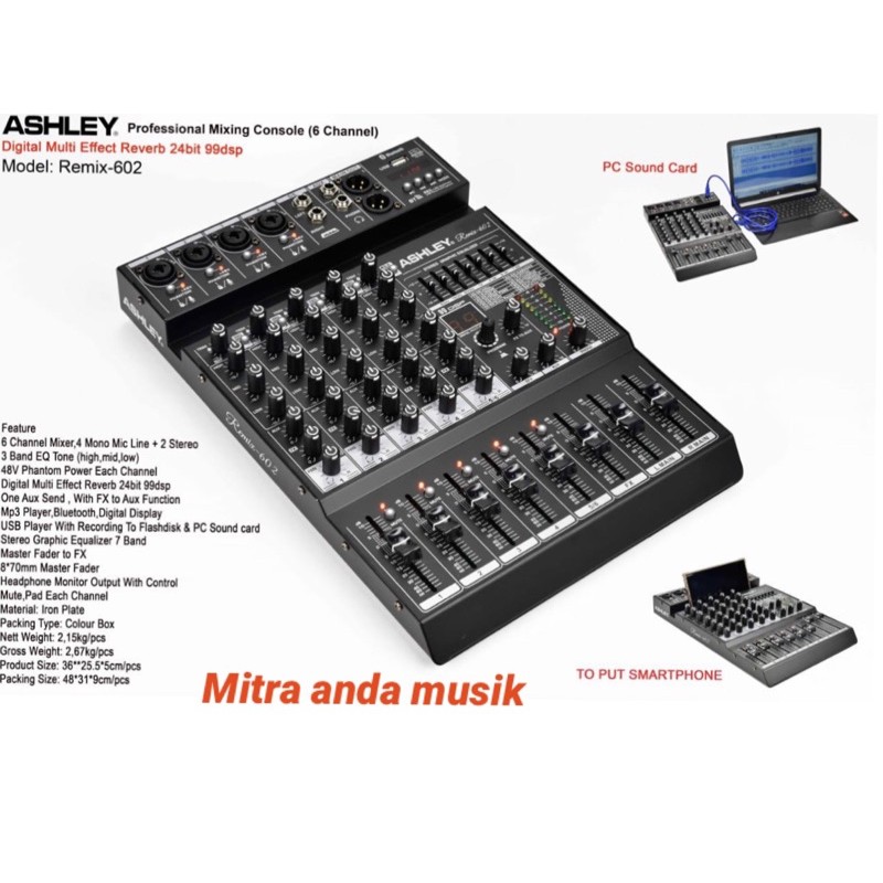 Mixer ashley remix602 usb bluetooth soudcard rec usb
