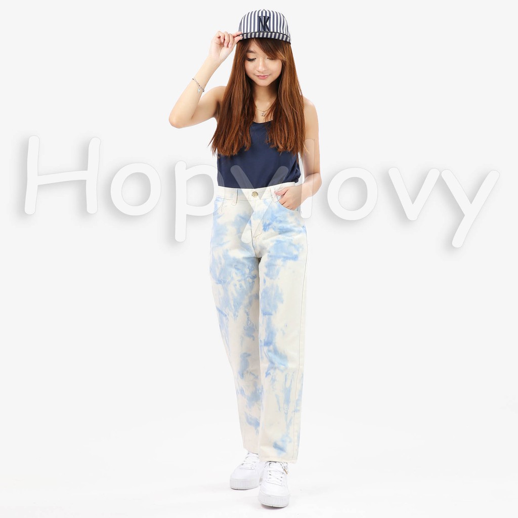 HOPYLOVY - Celana Boyfriend Jeans Wanita BF Tie Dye Savana