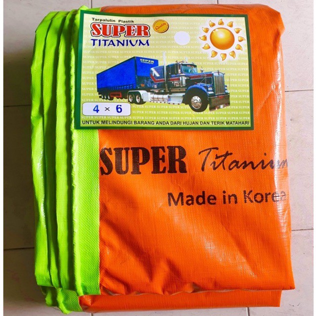 TAHAN DIJEMUR Terpal A12 Super UV Korea (Per Meter) Hijau Oranye Cap Titanium