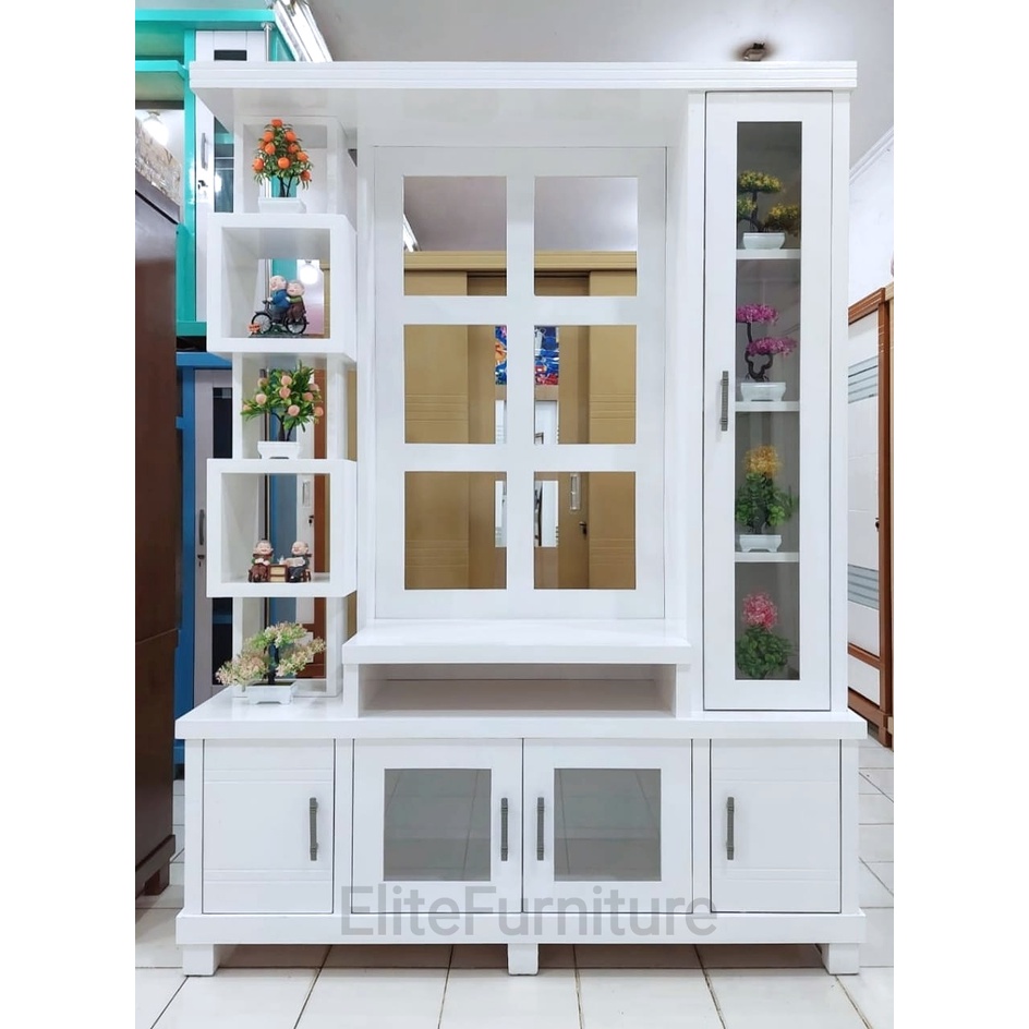 Partisi TV Ruang Tamu / Partisi Minimalis Putih / Partisi TV 3Pintu / Partisi Tv Minimalis / Bufet T