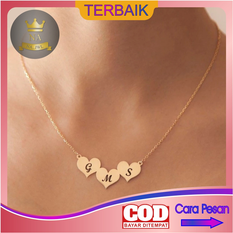 Kalung huruf inisial titanium anti karat lapis emas wanita necklace aksesoris fashion korea putih