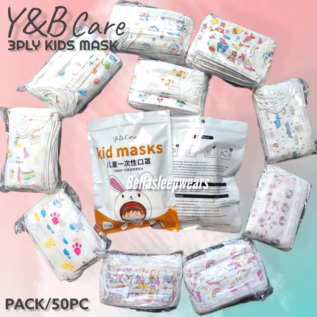 Y&amp;B 3PLY ANAK KOREA PACK ISI 50 - MASKER SURGICAL 3PLY ANAK MOTIF Y&amp;B KIDS CHILD ISI 50PCS EARLOOP KIDS FACE MASK 1 BOX 50 PC