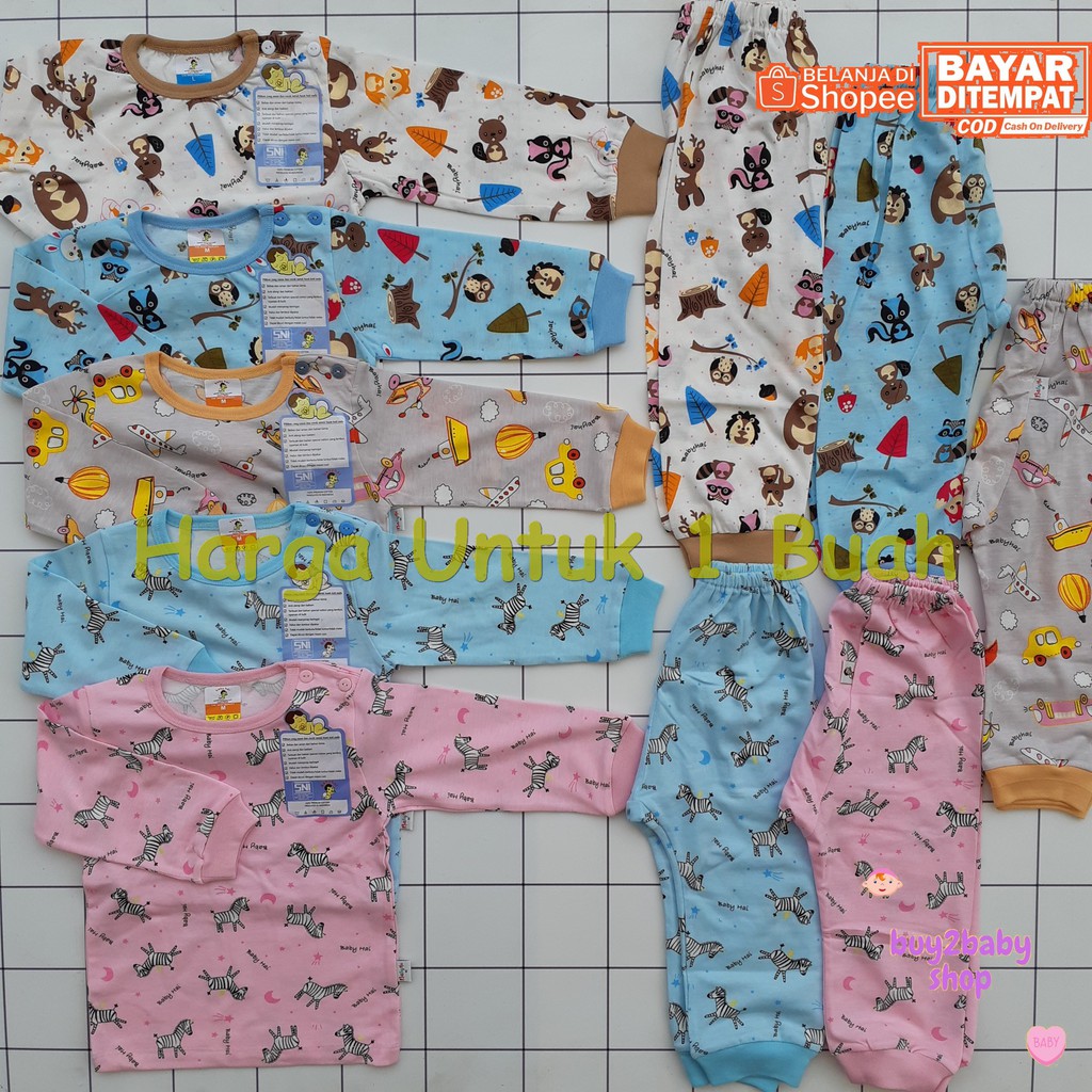 Setelan kaos celana panjang katun full Print motif Babyhai 9-18 Bulan 1 PCS