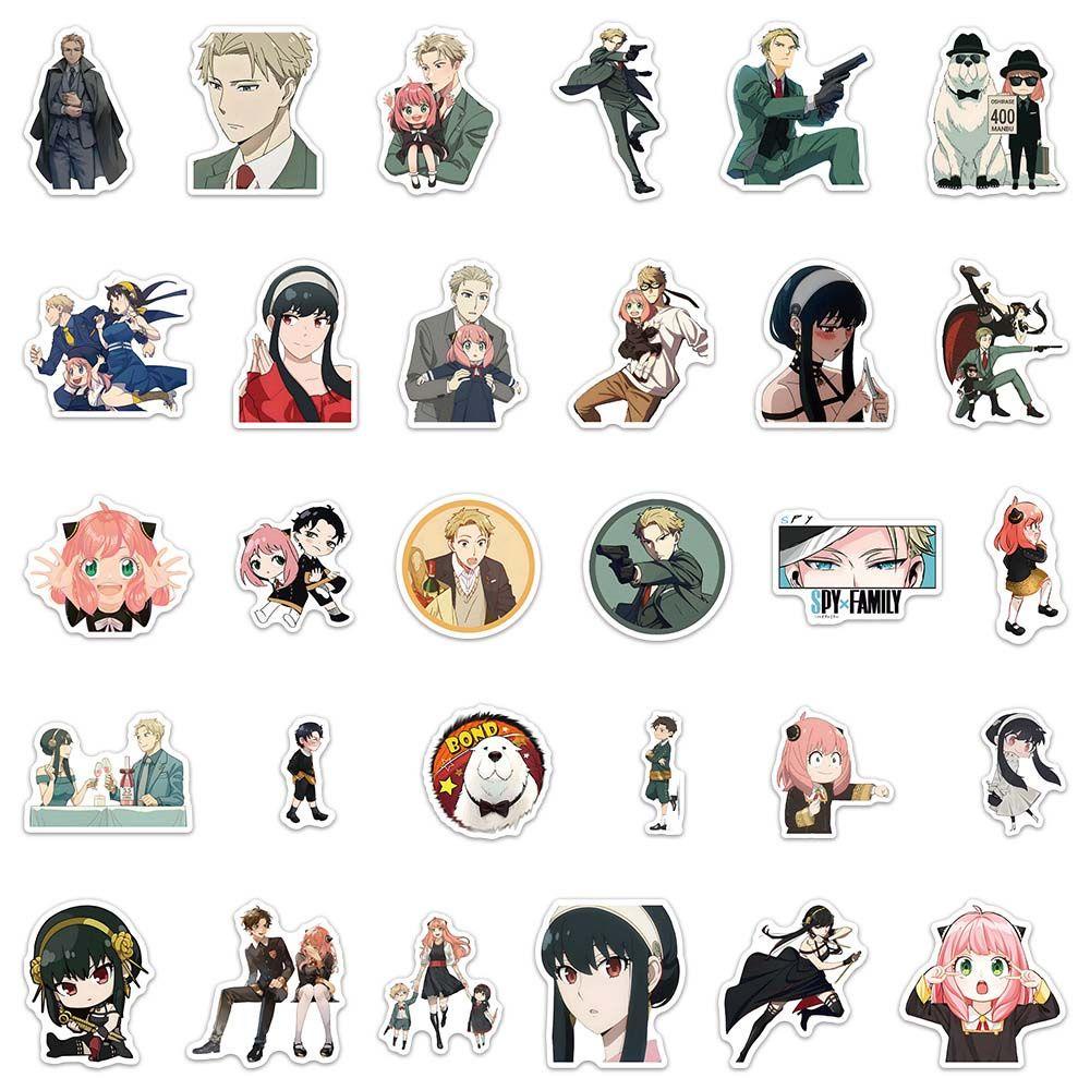 Lanfy Spy X Family Sticker 60pcs/SE Skateboard Scrapbooking Motor Sekolah Kantor Anime Jepang DIY Graffiti Stickers