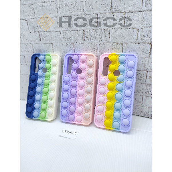 HOGOO CASE POP IT SILICONE REALME 5  - CASE PENGHILANG STRESS PUSH IT BUBBLE CASE RAINBOW