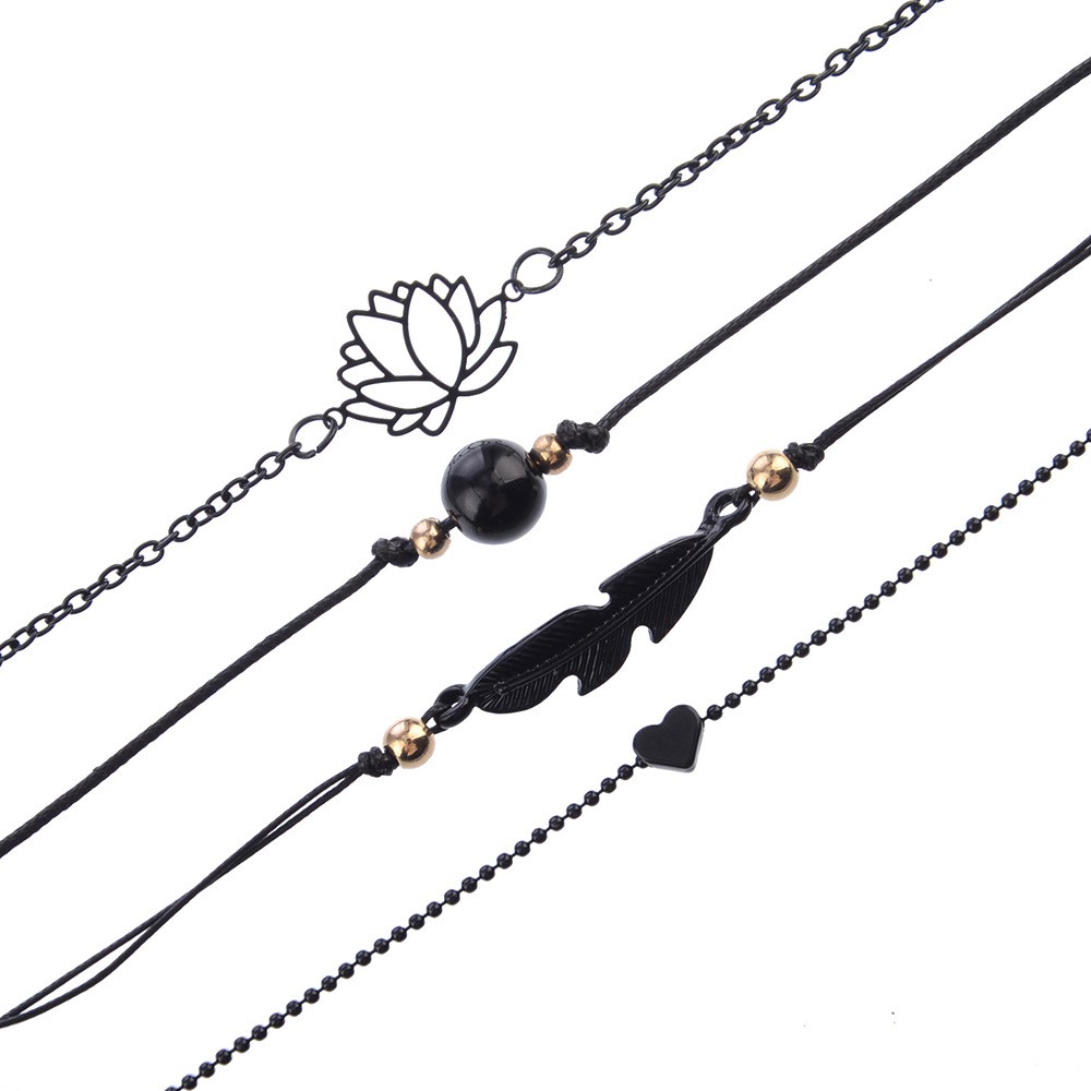 Set Gelang Fashion Wanita Tali Tangan Bunga Hitam bracelet