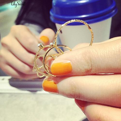 5 Pcs / Set Cincin Gelombang Stack Di Atas Knuckle Rings