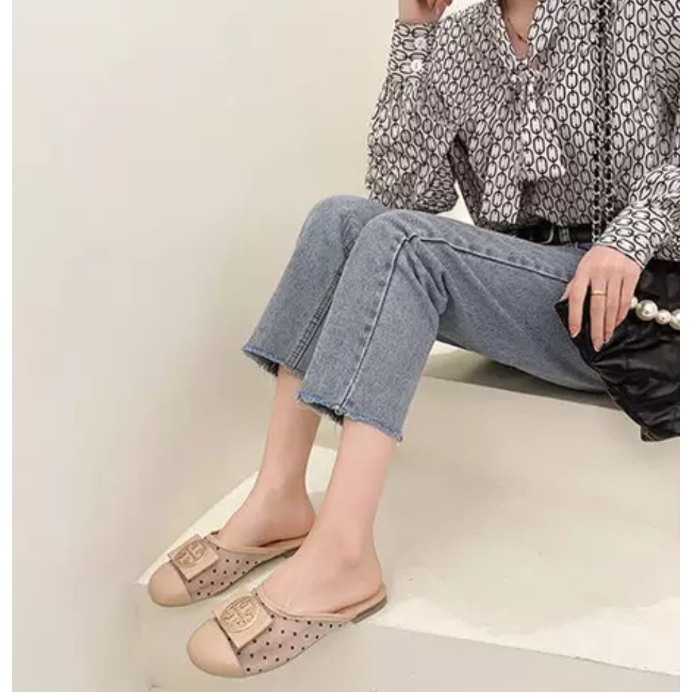 RYX - Polka Circle Sandal Flat Mules Fashion Casual - Ori Import