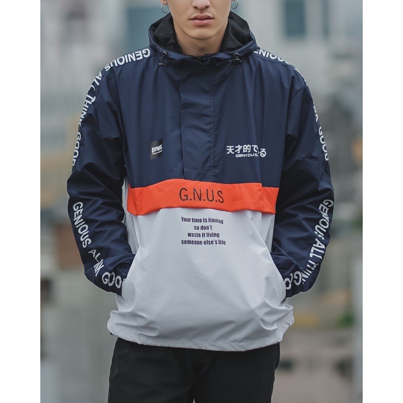 Jaket cougle genious navy kombinasi putih jaket parasut pria jaket outdoor