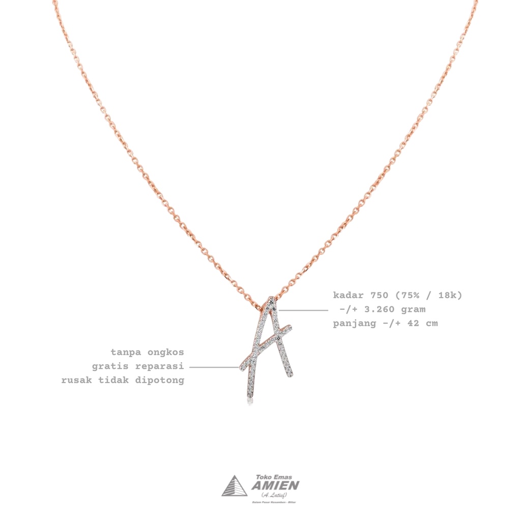 Toko Emas Amien Kalung Emas UBS Kadar 750 (75% / 18K) 3.260 Gram - Kalung Alpha Star Huruf Letter A