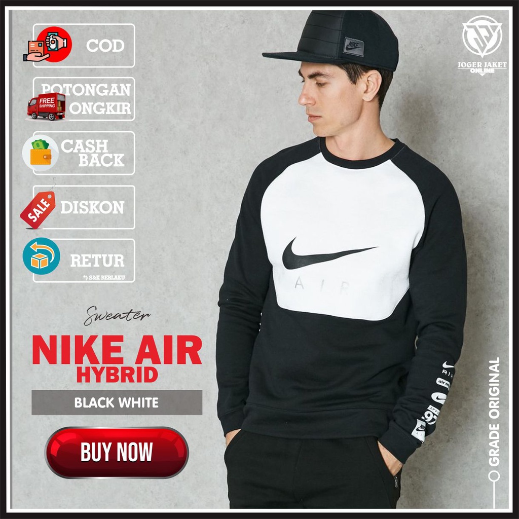 Sweatshirt Nike Air Hybrid White X Black / Sweater Nike Grade Original