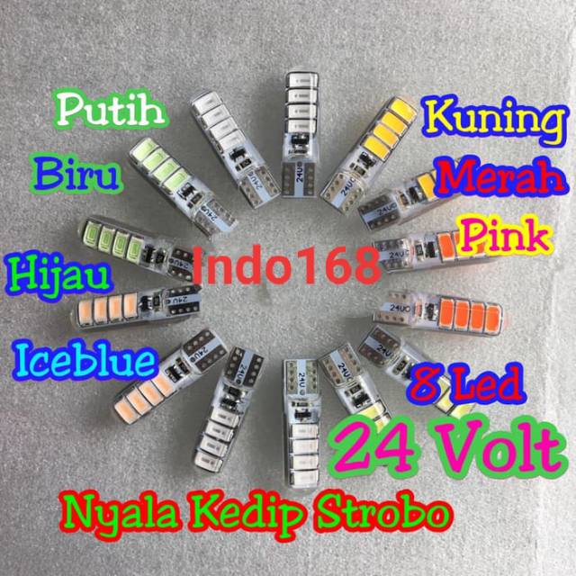 (INDO 168)Lampu T10 Truk Bis 24 Volt 8 Led Nyala Kedip