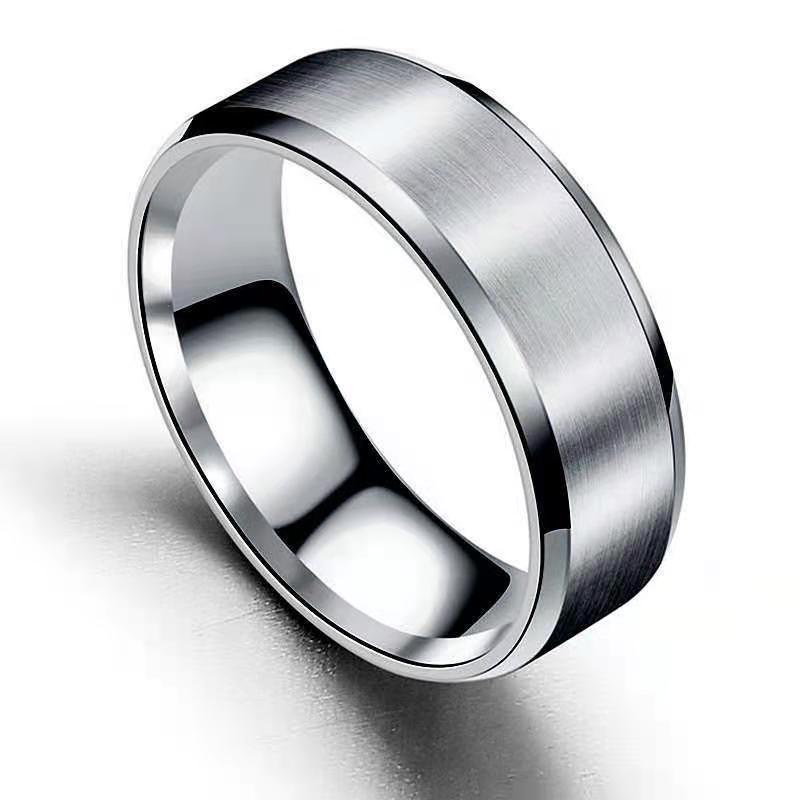 European and American popular stainless steel double beveled frosted smooth ring 210825