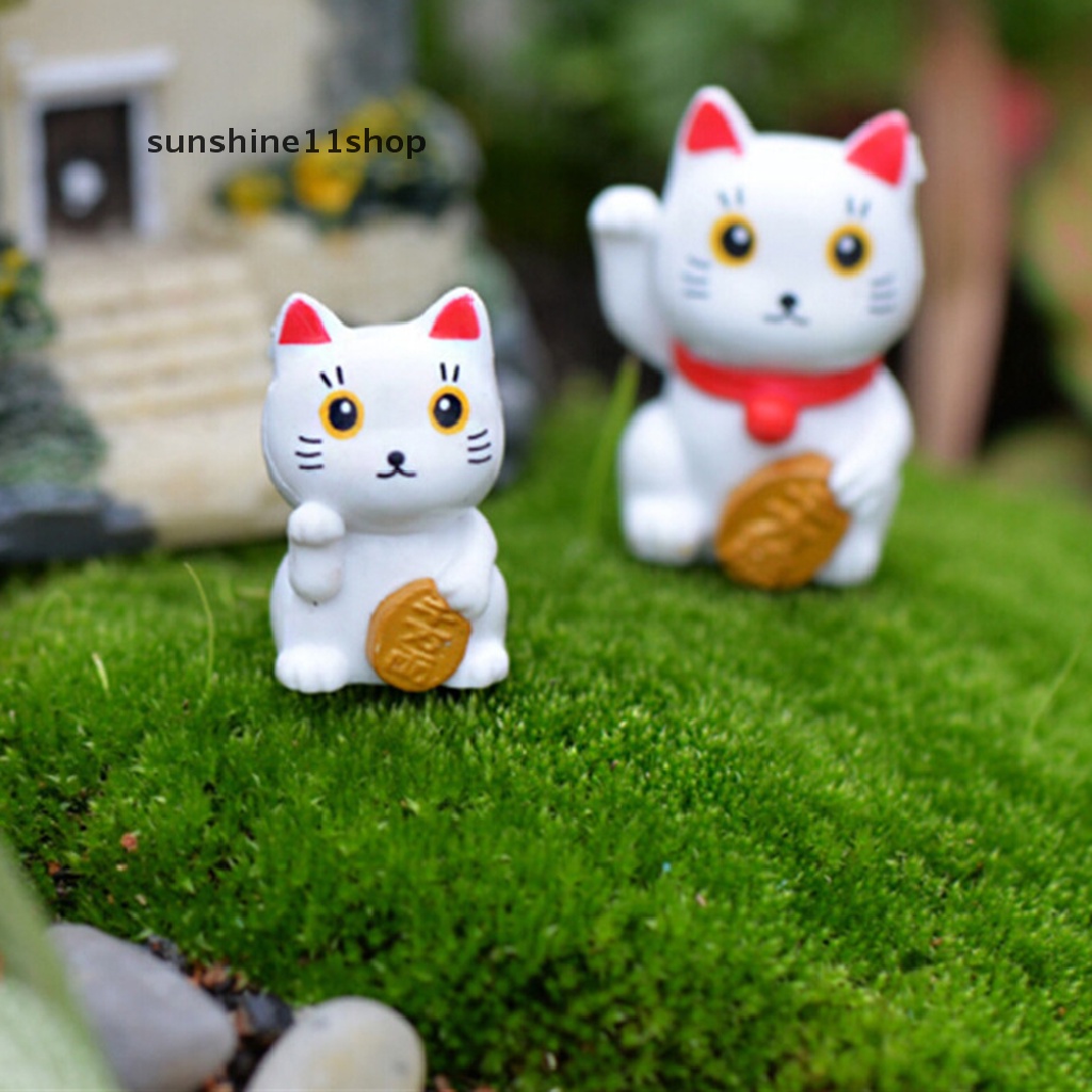 Sho 4pcs Miniatur Kartun Kucing Keberuntungan Dekorasi Lanskap Mikro / Taman