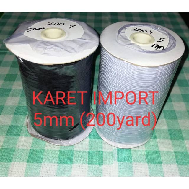 

KARET ELASTIS IMPOR 5mm (200yard)hitam & putih