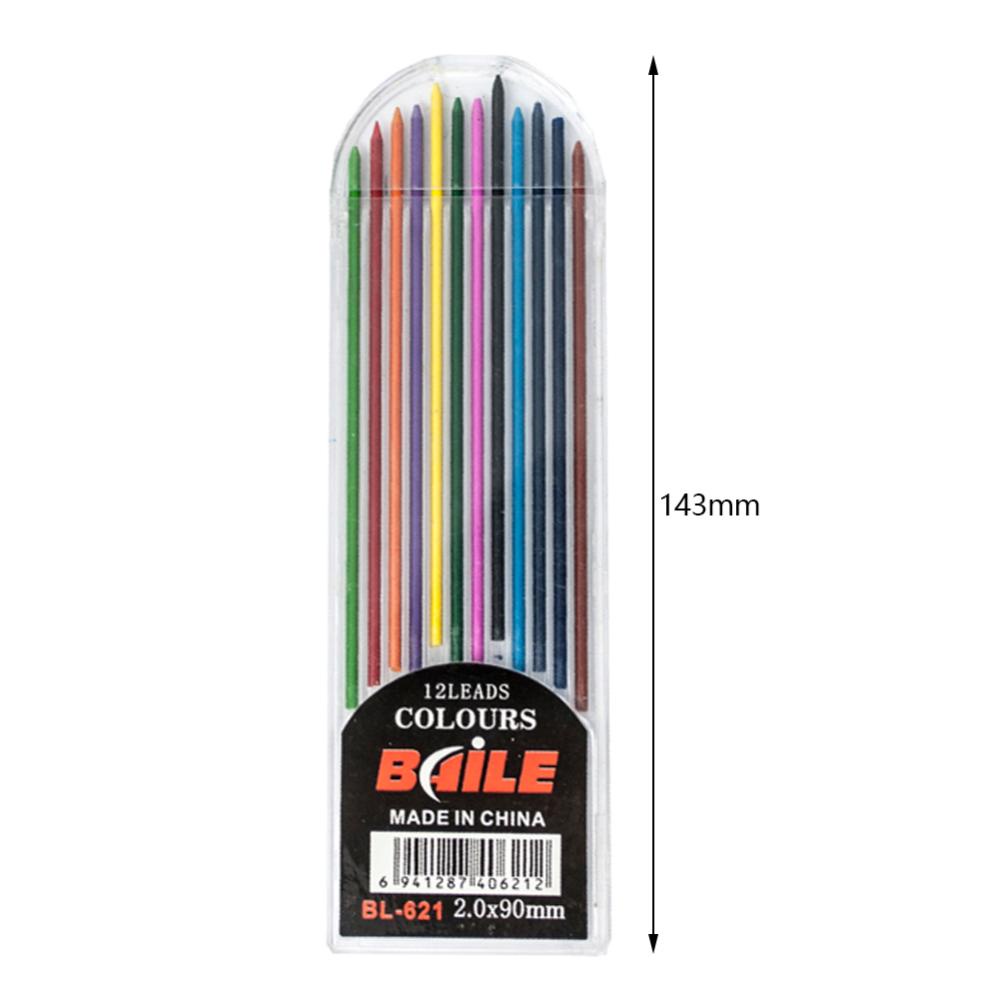 Timekey 12Pcs / set Pensil Mekanik Otomatis 2mm Warna-Warni Untuk Sketsa / Menggambar F6L4