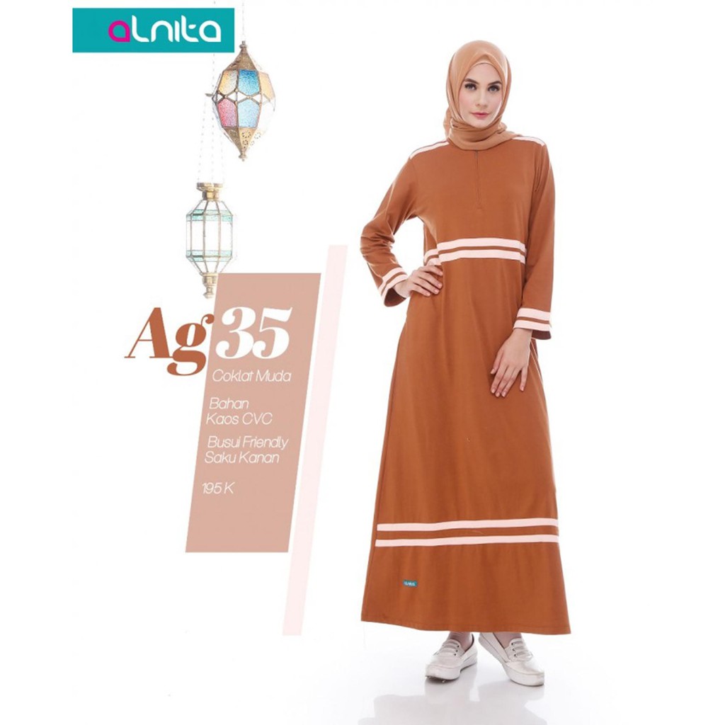 TERBARU Gamis Alnita AG 35 Coklat & Toska - Cokelat Tua, S