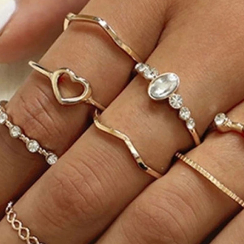 Hu Hu Hu Hu Hu Alat Bantu Pasang Kacamata♡ 9 Pcs / Set Cincin Jari Gaya Vintage Untuk Hadiah Wanita