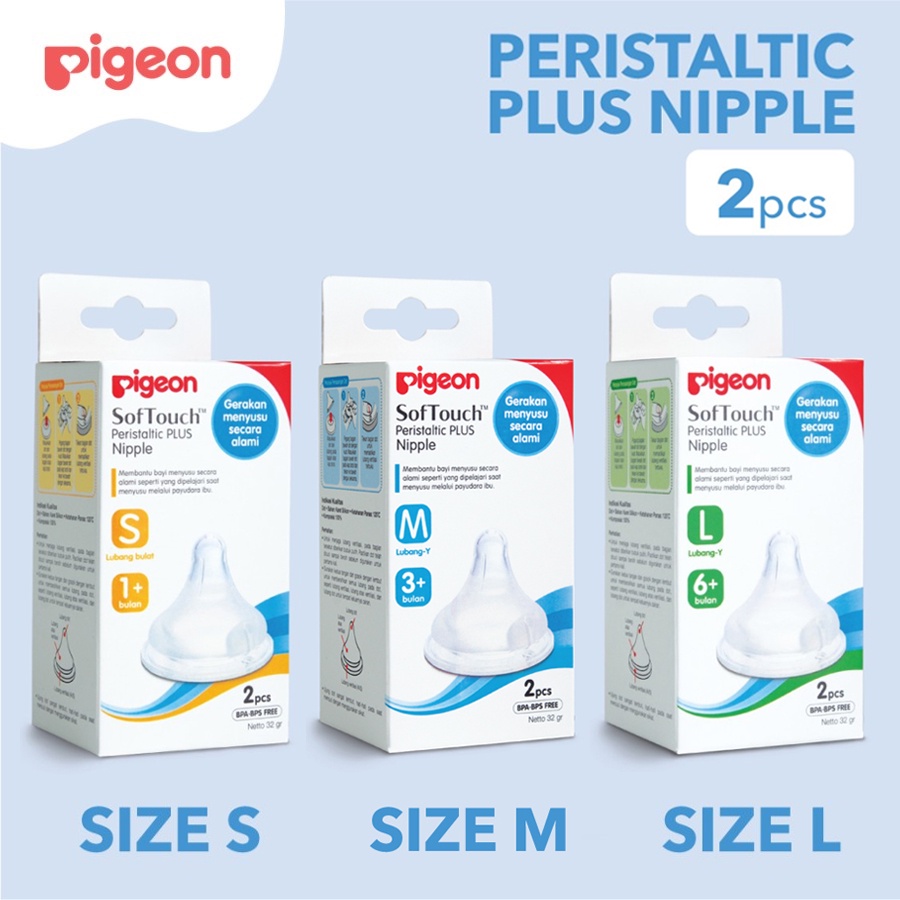 Pigeon Soft Touch Peristaltic Plus Nipple size S M L 2pcs Dot Bayi Pigeon