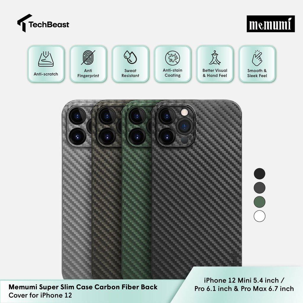 Memumi Super Slim Case Carbon Fiber for iPhone 12 Pro Max/ Pro/ Mini