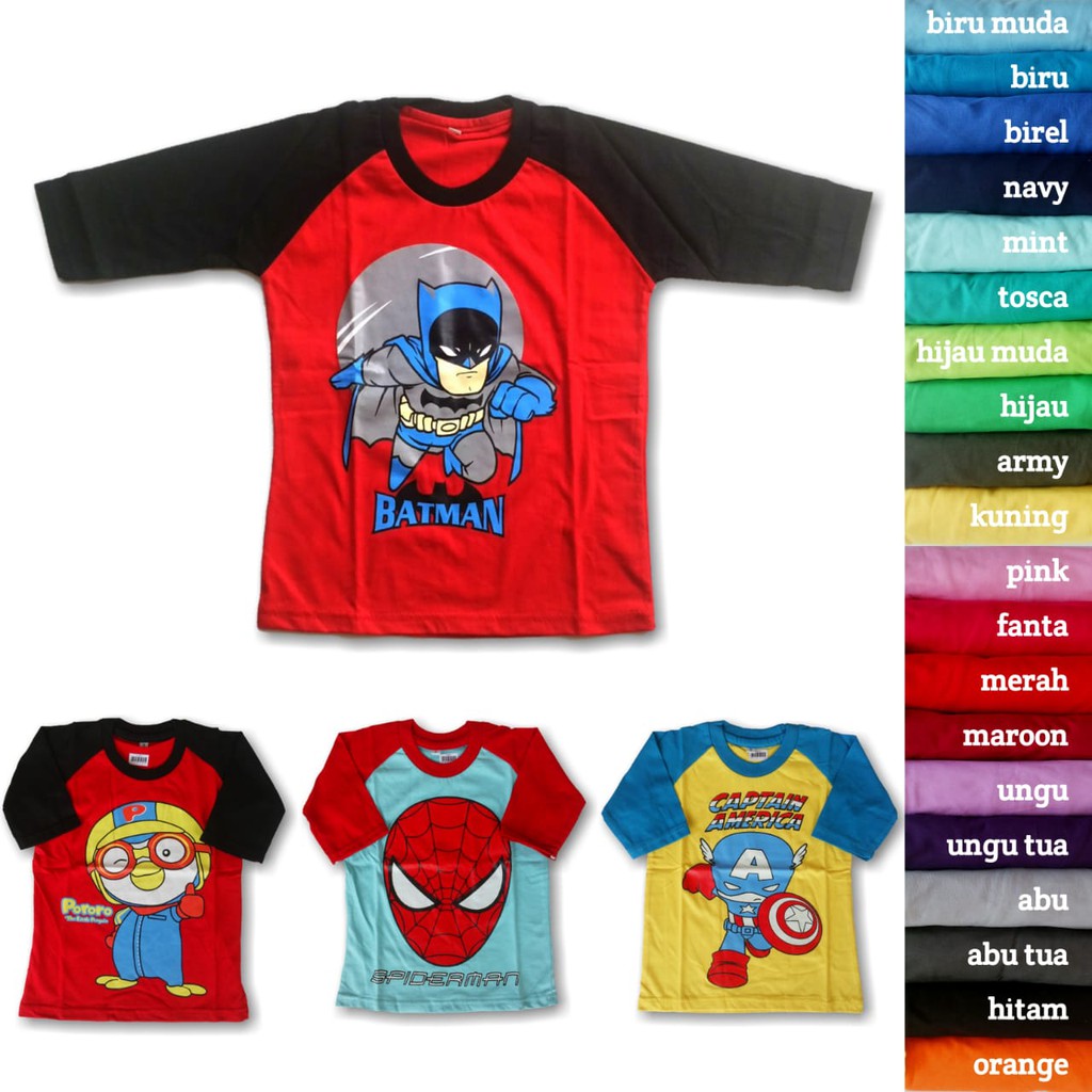  Kaos  Raglan Karakter Anak  Cowok  Kartun Cartoon 